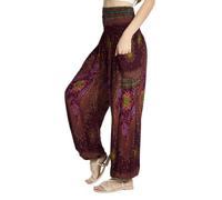 Tranquil Threads High-Waisted Boho Harem Yoga Pants for Women, Garnet Feather, Large