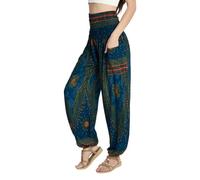 Tranquil Threads High-Waisted Boho Harem Yoga Pants for Women, Teal Feather, Large