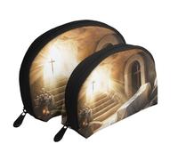 Tranquil Tomb with Rising Light Scene Printed Makeup Bags 2-Piece Portable Shell Travel Toiletry Bag