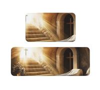 Tranquil Tomb With Rising Light Scene Rug Cushioned Kitchen Rugs Sets Of 2 Comfort Standing Mat For Home Decor Sink,Kitchen Mats For Floor Non Slip Washable ，Laundr 17"X47"+17"X30"