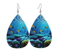 Tranquil Underwater Scenery Leather Earring For Women Teardrop Earrings Trendy Leather Earrings Dangle Jewelry Gifts For Mom Wife Daughters