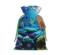 Tranquil Underwater Scenery Print Drawstring Pouches For Gifts,Reusable Fabric Gift Bags,For Holiday And Party Presents