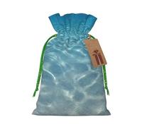 (Tranquil water) Printed Christmas M Size Gift Bags with Green Ribbon Drawstring Candy Bags for Kids Xmas Holiday Christmas Eve Presents
