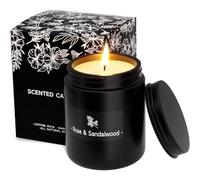 TranquilBliss Scented Candle - Rose & Sandalwood - 7.6oz Soy Wax - Minimalist Black Jar - Unisex - Christmas & Birthday Gift