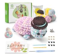 TranquilHome Beginners Crochet Kit,Crochet Kits for Beginners Adults,Crochet Starter Kit with Step-by-Step Video Tutorials, Amigurumi Crochet Animal Kit-oloured Turtle,with 2 Hats to Switch Between