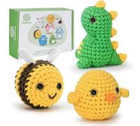TranquilHome Crochet Kit for Beginners,Crochet Starter Kits Beginners for Adults, Amigurumi Crochet Kits with Step-by-Step Video Tutorials, Beginner Crochet Kit-Dinosaur-Chick-Bee