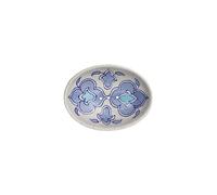 Tranquillo Blue Pottery Stoneware Oval Soap Dish with Floral Light Blue Print with Holes for Drainage 13 x 10 x 4 cm