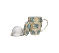 Tranquillo Tea Infusion Cup Boho Chic Large Ceramic Tea Cup with Strainer and Lid, Tea Mug Stoneware, 400 ml