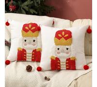 Tranqun 2 Pcs 18x18 Inch Christmas Embroidered Nutcracker Throw Pillow Covers Xmas Decorative Pillow Case Square Cushion Covers for Winter Holiday Farmhouse Couch Bed Sofa Living Room Home Decor