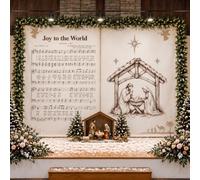 Tranqun 7 x 5 ft Joy to World Religious Christmas Backdrop Church Banners | Birth of Jesus Banner, Religious Vintage Hanging Backdrop, Christian Supplies, Church Decoration or Vintage Canticle Fabric