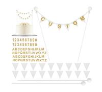 Tranqun 88 Pcs Custom Cake Topper Banner Glitter Mini Cake Decorations for Wedding Birthday DIY Decorations, Photo Prop, Baby Shower, Party Supplies(White Gold Glitter Color)