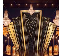 Tranqun Great 1920s Party Decoration Roaring Black Gold Halloween Backdrop