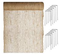 Tranqun Jute Erosion Control 60 ft L x 4 ft W Soil Saver Mesh Blanket Jute Netting with 100 Galvanized 4 Inch Landscape Staples Burlap Net Cloth for Erosion Control on Hill Slope Riverbank Oceanfront