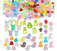 TranRantic 112 Pcs Mini Glow Resin Animals, Glow in the Dark Animals Mixed, Colorful Tiny Resin Ducks, Cute Miniature Toy for Landscape Garden Dollhouse Decoration et Easter（12 Styles）