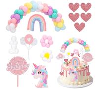 TranRantic 13 Pcs Unicorn Cake Topper, Rainbow Unicorn Cake Decorations, Rainbow Cakes Topper, Pink Pony Birthday Decorations for Girls, Reusable Cakes Toppers for Kids Birthday Party