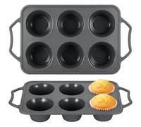 TranRantic 2 Pcs Silicone Muffin Trays with Metal Handles, 6 Cup Non Stick Yorkshire Pudding Tray, Giant Cupcake Tray with Metal Frame, Deep Muffin Tin, Yorkshire Pudding Tin for Baking Pan,Oven(Grey)
