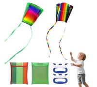 TranRantic 2 Piece Pocket Kites for Children, Rainbow Kite for Boys Girls with Long Tails, Colorful Pocket Kites, Simple Kids Kite for Beach Game Summer Outdoor, Flying Toys for Children & Adults