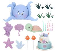 TranRantic 22 Pcs Under the Sea Cake Decorations, Ocean Animals Cake Toppers with Leavesm, Reusable Animal Cakes Decorations, Under the Sea Theme Boys Girls Baby Shower Birthday Party