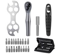 TranRantic 24 Pcs Mini Socket Wrench Set, 1/4" Ratchet Wrench Set | Multifunctional Bike Tool Kit with 20 Size Screw, Extension Rod and Tyre Levers, 72 Teeth Ratchet Screwdriver Set
