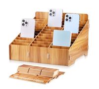 TranRantic 36-Grid Wooden Cell Phone Storage Box, Phone Box, Multi-Grid Wooden Desk Organiser, Versatile Phones Holder Rack Management Organizer for Classroom, Office, Repair Shop (Teak Color)