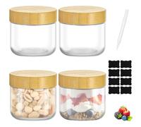 TranRantic 4 Pack Glass Overnight Oats Jars with Airtight Screw Lids, 300ML Reusable Meal Prep Glass Jar for Cereal, Yogurt,Jam, Salad Dressing,BPA-Free Kitchen Preserving Jars Label Stickers