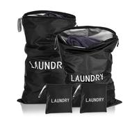 TranRantic 4Pcs Travel Laundry Bag, Waterproof Laundry Bag Dirty Clothes, 3 Sizes Wet Bags for Swimming Yoga Workout, Foldable Laundry Bags for Travelling Family Vacation (Black)