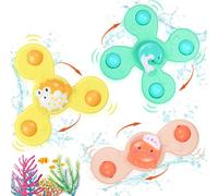TranRantic Baby Spinner Toy 3PCS with Suction Cup, Spinning Sensory Toys for 6-12 Months Babies & Toddlers, Bathtub Plane Window High Chair Fidget Toy-Dolphin Octopus Pufferfish Gift Travel Essentials