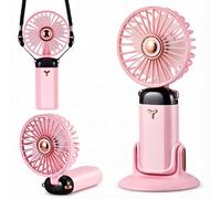 TranRantic Handheld Portable Fan, USB Hand Held Fans Rechargeable with 5 Speed, Up to 15H Max, Foldable Travel Battery Fans with Lanyard Base, Mini Electric Desk Fan for Home Office Outdoor(Pink)