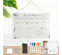 TranRantic Magnetic Meal Planner for Fridge, 30 x 20CM Acrylic Weekly Planner Board with 6 Markers Magnetic Eraser Adhesive Hook, Clear Calendar Planning Board for Household Budget Shopping List Memo