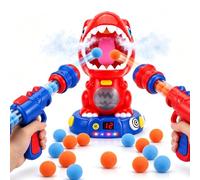 TranRantic Movable Red Dinosaur Shooting Game Toy for Boy Ages 6 7 8 9 Gift | Shooting Game Target with 2 Air Pump Launcher, 48 Foam Balls, LED Score Record, Spray Effect, Kids Christmas Birthday Gift