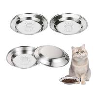 TranRantic Stainless Steel Cat Bowl Shallow,4 Pcs Whisker Friendly Cat Food Bowl, 16cm Shallow Wide Kitten Bowls for Food and Water, Metal Cat Plates for Puppy, Small Dogs,Rabbits(Scarf Cat Pattern)