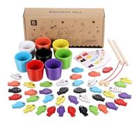 TranRantic Wooden Fishing Game Toys, Montessori Sensory Toys for Toddlers 1 2 3 Years Old, Wooden Fishing Toy for Kids, Educational Game, Color Sorting, Number Counting, Learning Baby Gifts