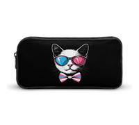Trans Cat with Glasses Cute Pencil Case Large Capacity Portable Zippered Pen Pouch Bag for Office Unisex
