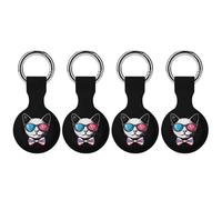 Trans Cat with Glasses Trendy GPS Cases Holder with Key Chain Ring Portable Protective Covers Compatible with Airtag