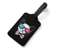 Trans Cat with Glasses Trendy Leather Suitcase Tags for Luggage ID Card Name Labels Carry on Travel Baggage