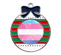 Trans Flag LGBTQ G-alaxy Funny Christmas Pendant Charms Metal Hanging Xmas Tree Ornament Necklace Jewelry Circular