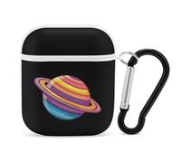Trans Flag Saturn Human Rights LGBTQ Case Cover Compatible with AirPods 1&2 Protective PC Shell Carrying Case with Keychain