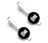 Trans LGBTQ Transsexual Cat Casual Tie Clips for Men 1 Pair Classic Tie Bars Suit Jewelry Gift for Father Husband Boyfriend 5.5x2.2cm