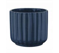 TRANS - PAL Ceramic Flower Pot 12cm - Glossy Pastel Plant Pot Cover - Yellow, Mint or Navy - Modern Decorative Indoor Planter - Elegant Scandinavian Home Decor (Navy)