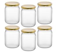TRANS - PAL Glass Jars 500ml - Set of 6 Vintage Storage Jars with Golden Lids | Ideal for Preserves, Jam, Pickles, Dry Goods | Airtight & Reusable | Classic Kitchen Style