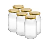 TRANS - PAL Glass Jars with Gold Lids 900ml | Large Reusable Storage Containers for Preserves, Pickles, Dry Food & Homemade Goods (set of 12)