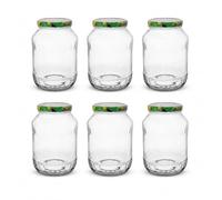 TRANS - PAL Large Glass Preserving Jars with Gold Lids | Clear Glass, Airtight Gold Lids, Set of 6, 1700ml Capacity, Food Preserving