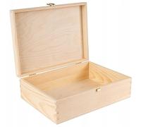 TRANS - PAL Large Plain Wooden Storage Box | 28 X 16 X 8 cm (+/-1 cm) | Hinged Lid & Handles | Unpainted Gift Box for Tool Dog Toy Shoes Kitchen Storage | UNSANDED Wood Keepsake Memory Craft Chest