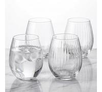 TRANS - PAL Plisse Drinking Glasses Set of 4 - 440ml Crystal Tumblers, Ribbed Elegant Design, Dishwasher Safe, Stylish Glassware for Cocktails & Beverages