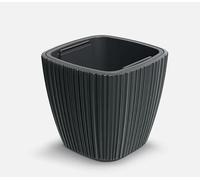TRANS - PAL Square Plant Pot 15L 29x29cm Modern Ribbed Indoor Outdoor Planter with Inner Insert - Decorative Garden & Home Flower Pot (DARK GREY)
