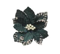 TRANS - PAL Velvet Christmas Poinsettia Flowers, 35cm Decorative Holiday Flowers with Glitter and Sequins, Assorted Colors, 2/4 Pack (4, Green)