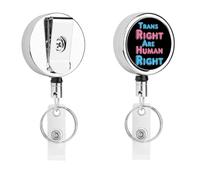Trans Rights are Human Rights Metal Badge Holder with Belt Clip and Key Ring Retractable Id Badge Reel Key Chain