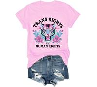 Trans Rights are Human Rights T-Shirt, Tiger Florid Graphic Tees for Women Men Pink