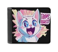 Trans Rights Cat Men's Leather Wallet Bifold Purse Card Holder Slim Money Clip Single-Sided Print