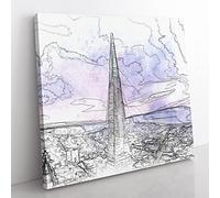 TransAmerica Building in San Francisco California in Abstract Modern Canvas Wall Art Print Ready to Hang, Framed Picture for Living Room Bedroom Home Office Décor, 35x35 cm (14x14 Inch)